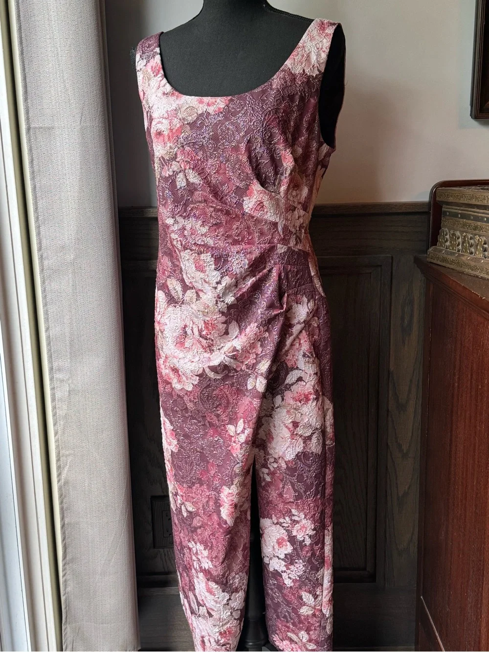 Adrianna Papell Floral Scoop Neck Maxi Dress in Dusty Rose and Blush 10 EUC - Picture 9 of 11